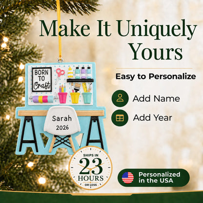 Make it yours: add name and year to the personalized arts and crafts table christmas ornament