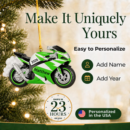 Make it yours: personalize the Crotch Rocket Motorcycle christmas ornament