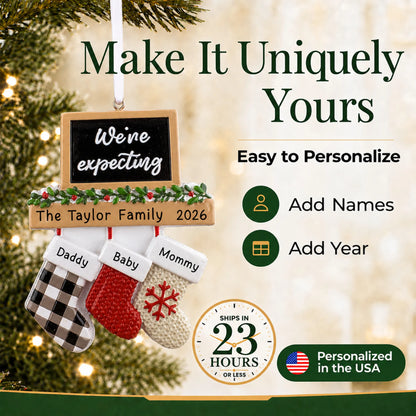 Make it yours: personalize the We're Expecting Couple's christmas ornament