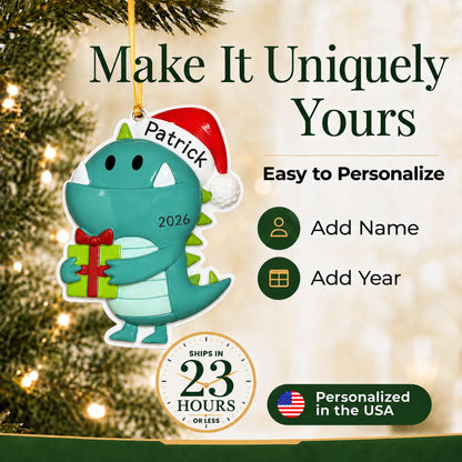 Make it yours: add name and year to the personalized christmas monster ornament