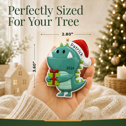Size guide: the personalized christmas monster ornament is 2.80 in wide by 3.60 in tall, shown in hand