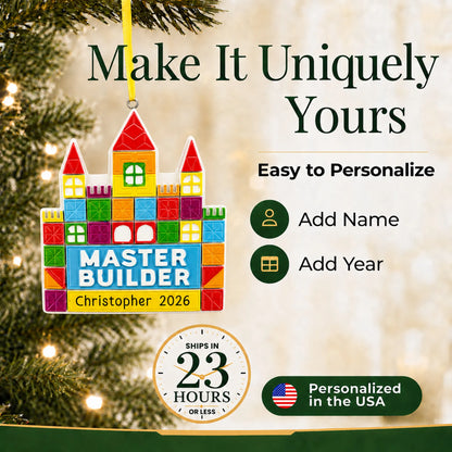 Make it yours: add name and year to the personalized master tile builder christmas ornament