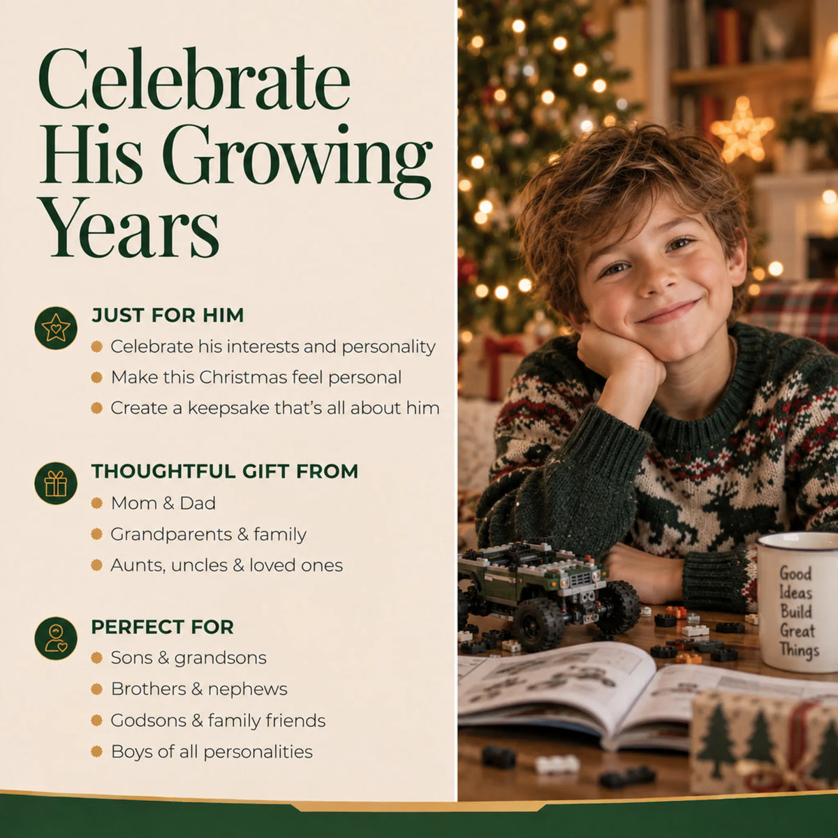Celebrate his growing years: a personalized master tile builder christmas ornament, a keepsake gift for sons and grandsons