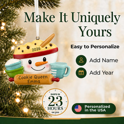 Make it yours: add name and year to the personalized baking measuring cups christmas ornament