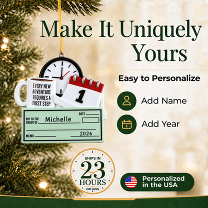 Make it yours: add name and year to the personalized first job paycheck christmas ornament