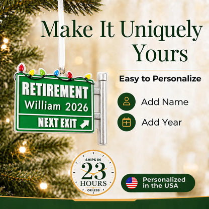 Make it yours: add name and year to the personalized retirement christmas ornament