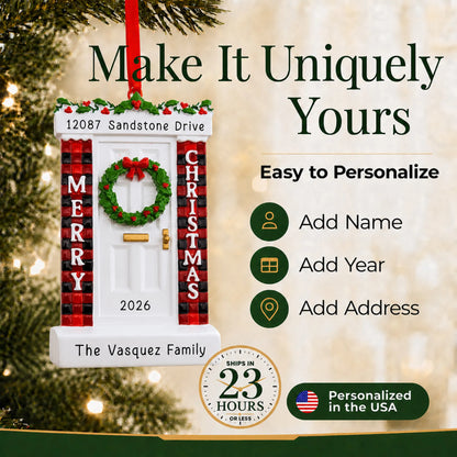 Make it yours: personalize the Merry Christmas Door ornament with a name, the year and an address