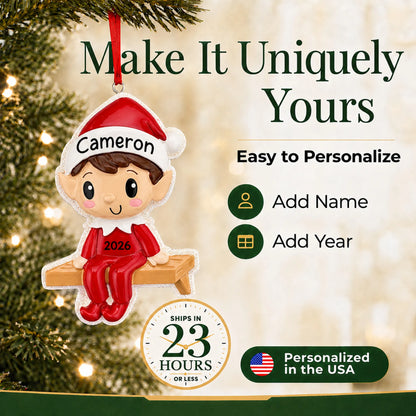 Make it yours: personalize the Christmas Elf ornament with a name and the year