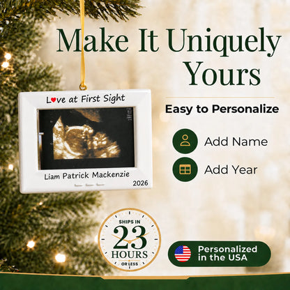 Make it yours: personalize the New Baby Ultrasound Frame christmas ornament