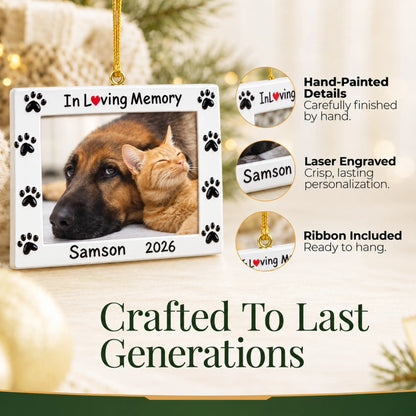 Hand-painted, laser engraved Pet In Loving Memory Photo Frame christmas ornament, ribbon included