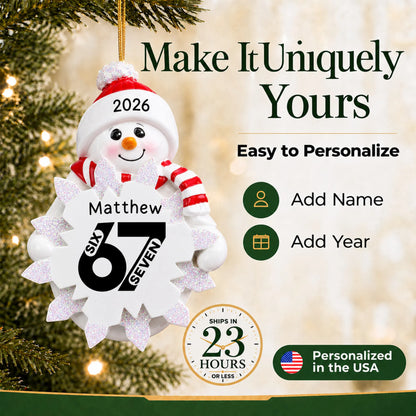 Make it yours: add name and year to the personalized 6 7 viral slang christmas ornament