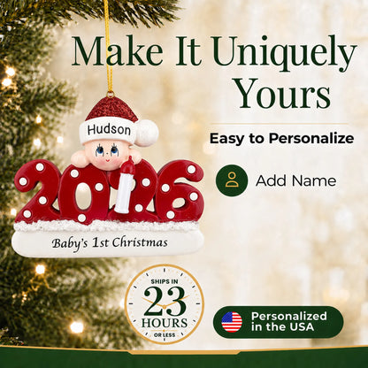 Make it yours: add name to the personalized baby's 1st christmas 2026 ornament