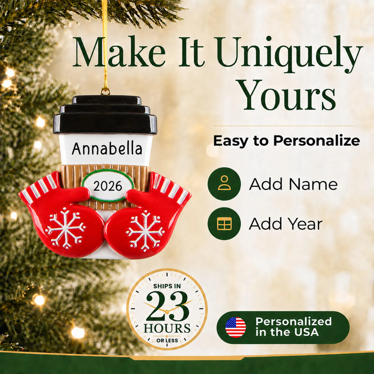 Make it yours: personalize the Coffee / Hot Cocoa Cup christmas ornament