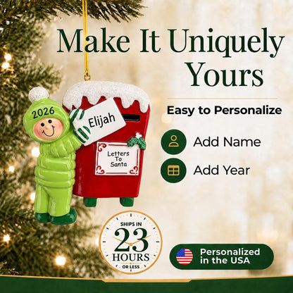 Make it yours: add name and year to the personalized letters to santa christmas ornament