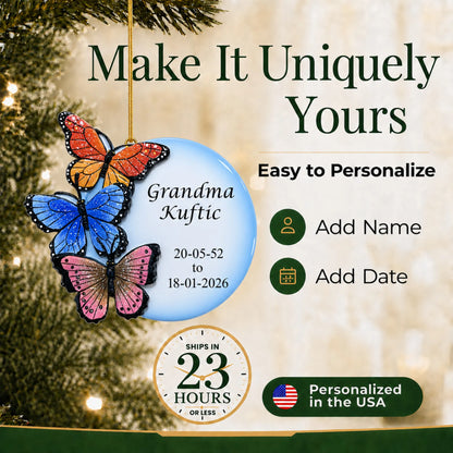 Make it yours: personalize the Butterfly Memorial christmas ornament