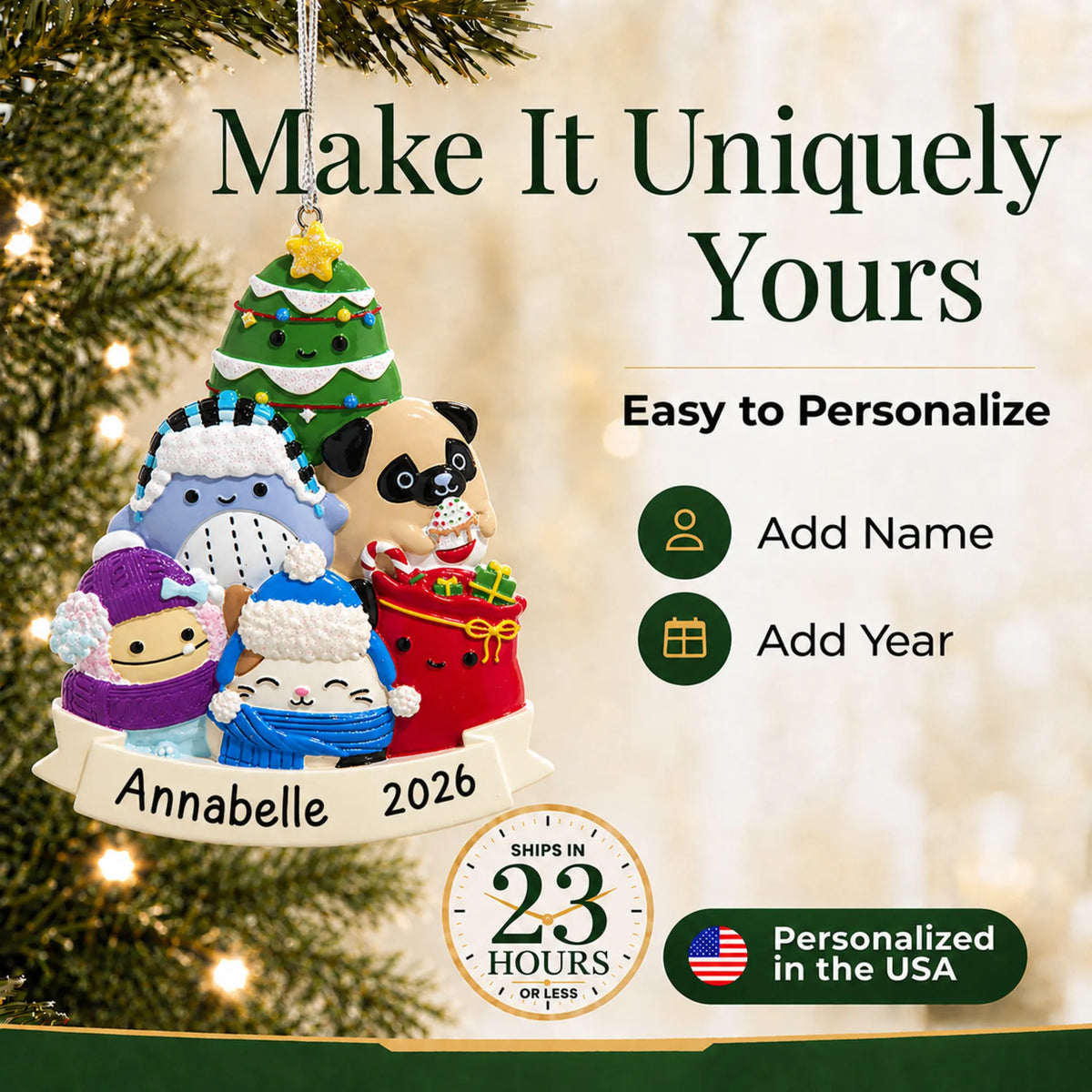 Make it yours: personalize the Squishmallows christmas ornament