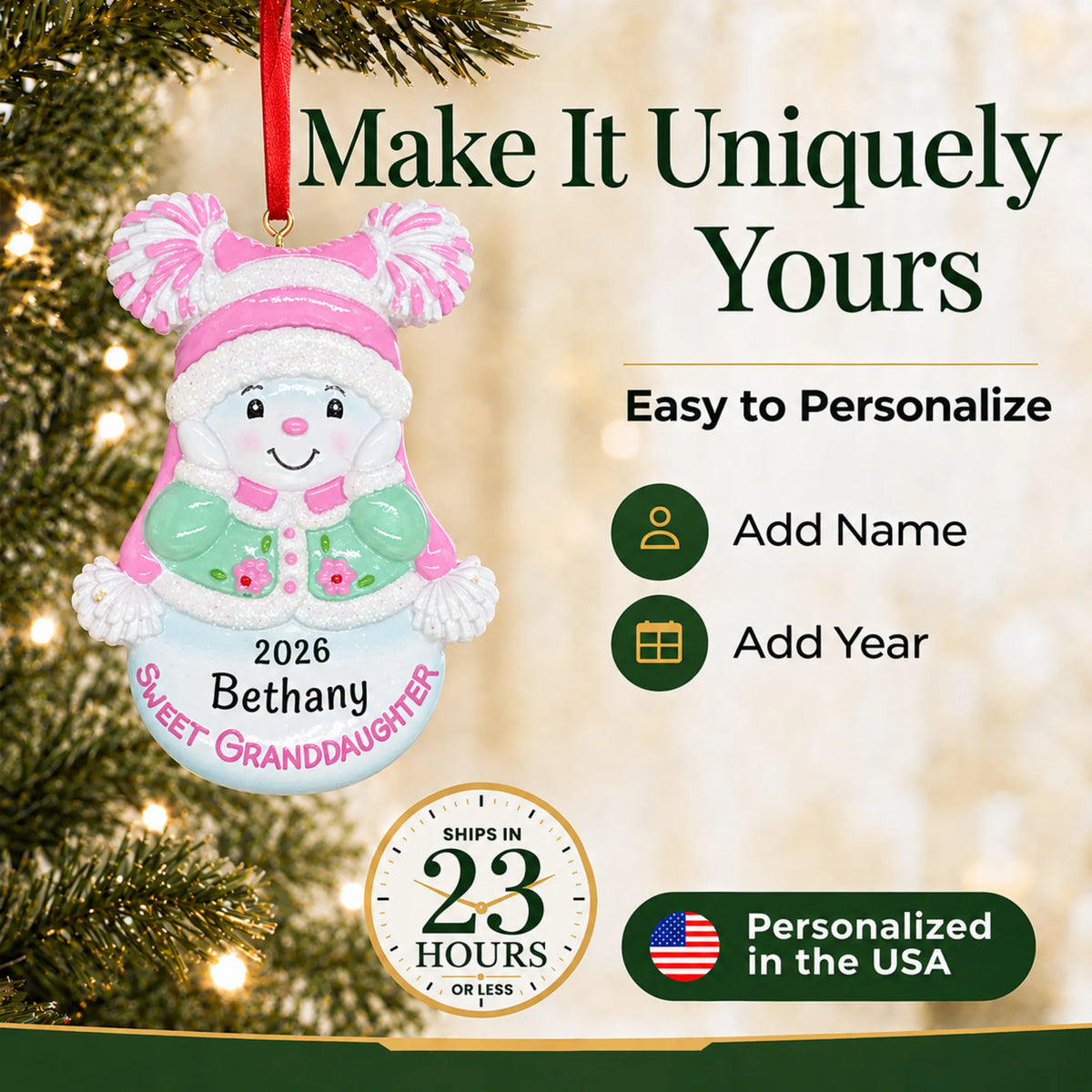 Make it yours: personalize the sweet granddaughter christmas ornament