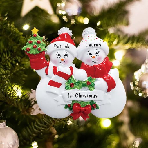 Personalized Snow Family Couple Christmas Ornament