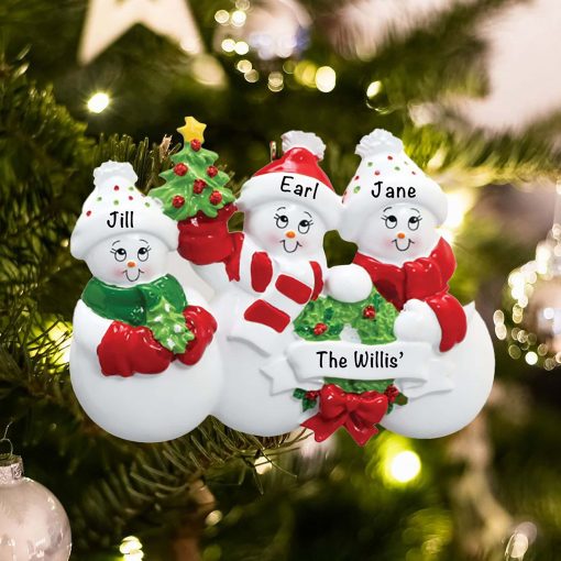Personalized Snow Family of 3 Christmas Ornament