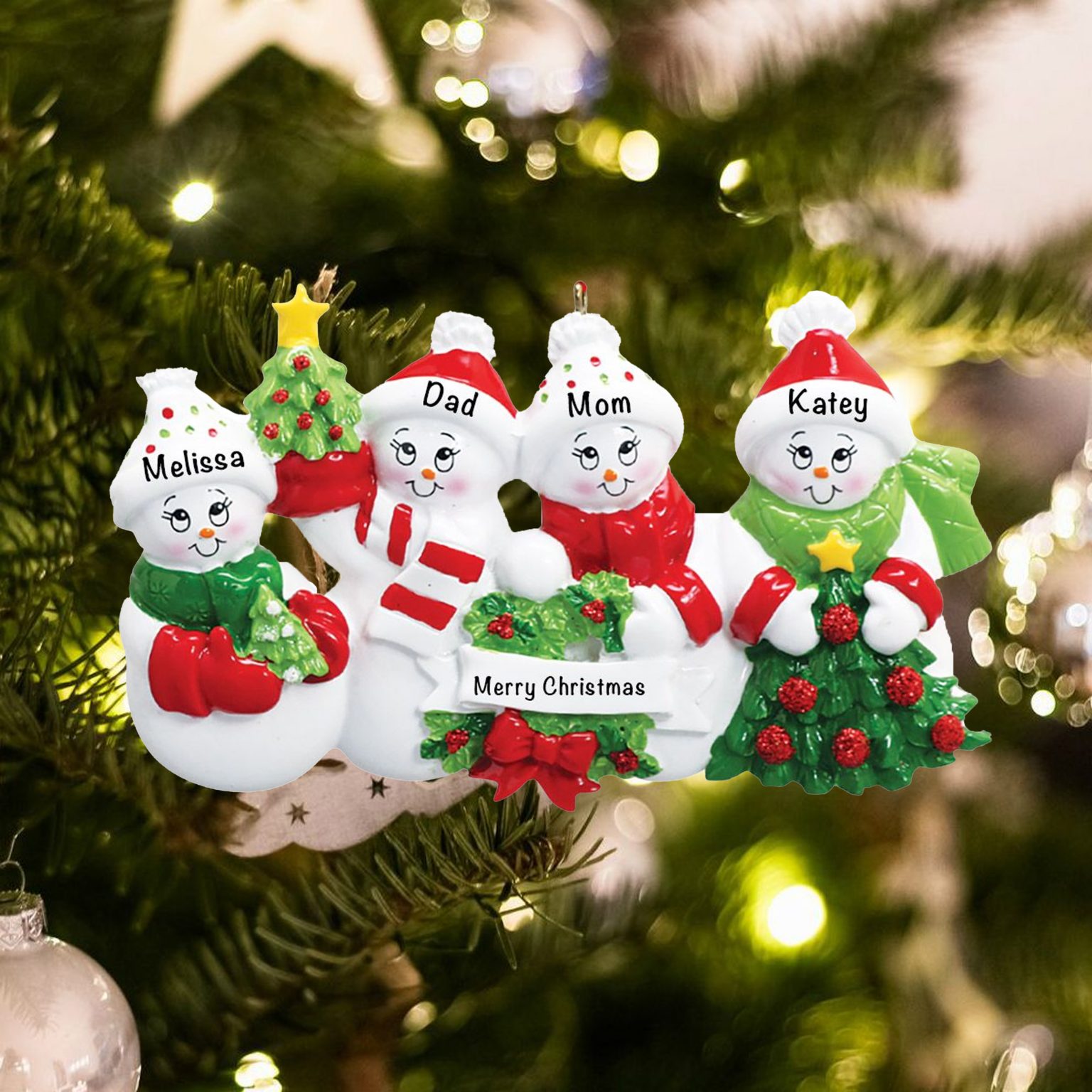 Snowman Family of 4 Christmas Ornament - Fast Shipping