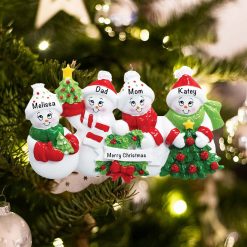 Personalized Snowmen Family of 4 Christmas Ornament