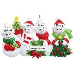 Snowmen Family of 4 Personalized Christmas Ornament