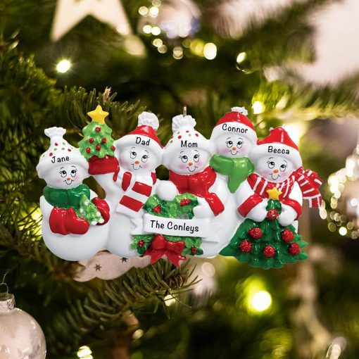Personalized Snowmen Family of 5 Christmas Ornament