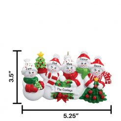 Snowmen Family of 5 Personalized Christmas Ornament