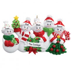 Snowmen Family of 5 Personalized Christmas Ornament