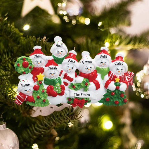 Personalized Snowmen Family of 8 Christmas Ornament