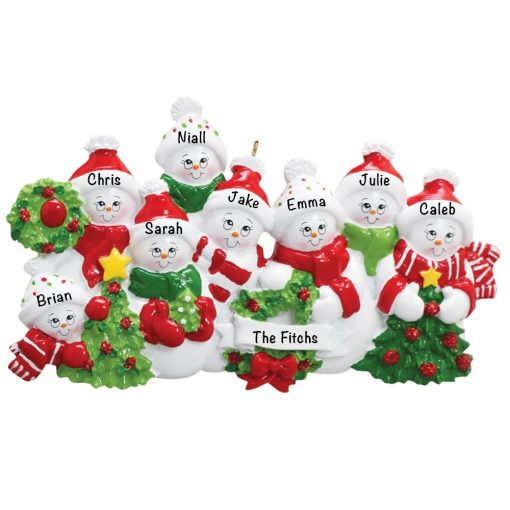 Snowmen Family of 8 Personalized Christmas Ornament