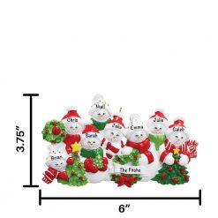 Snowmen Familyn of 8 Personalized Christmas Ornament