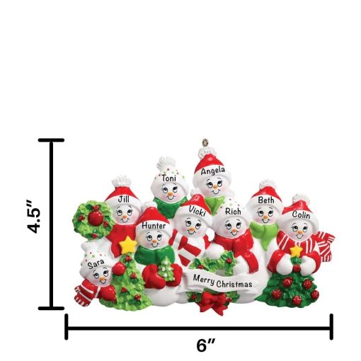 Snowmen Family of 9 Personalized Christmas Ornament