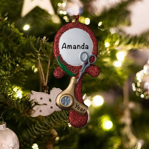Personalized Hairstylist Mirror and Scissors Christmas Ornament