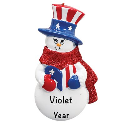 Patriotic Snowman Personalized Christmas Ornament