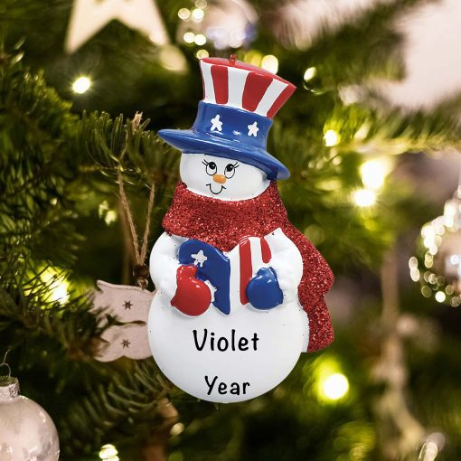 Personalized Patriotic Snowman Christmas Ornament