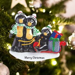 Personalized Black Bear Sled Family Christmas Ornament