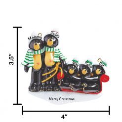 Black Bear Sled Family of 5 Personalized Christmas Ornament