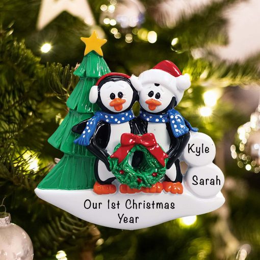 Personalized Petey Penguin Couple Christmas Ornament