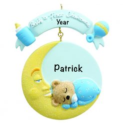 Baby's 1st Christmas Baby Moon Blue Personalized Christmas Ornament