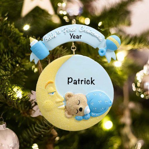 Personalized Blue Baby Moon Christmas Ornament