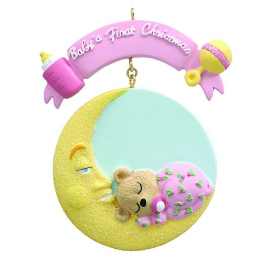 Baby's 1st Christmas Baby Moon Pink Personalized Christmas Ornament - Blank