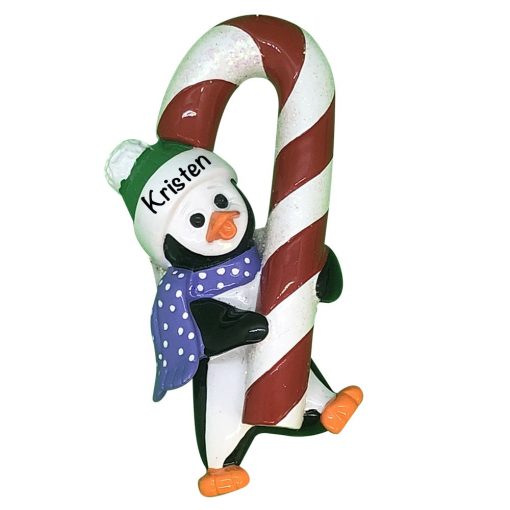 Penguin Candy Cane Personalized Christmas Ornament