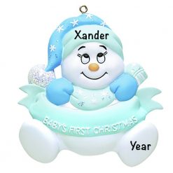Baby's 1st Christmas Snow baby Blue Personalized Christmas Ornament copy