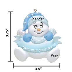 Blue Snowbaby with Words Personalized Christmas Ornament