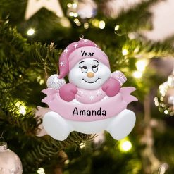 Personalized Pink Snowbaby Without Words Christmas Ornament