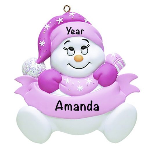 Snow Baby Pink Personalized Christmas Ornament