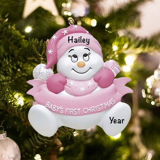 Personalized Pink Snow Baby with Words Christmas Ornament