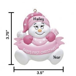 Pink Snowbaby with Words Personalized Christmas Ornament
