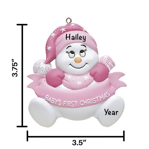 Pink Snowbaby with Words Personalized Christmas Ornament